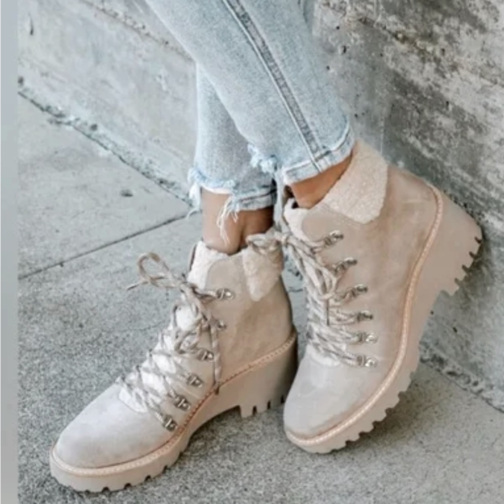 Dolce Vita Hanley Faux Shearling Trim Suede Hiker Boots